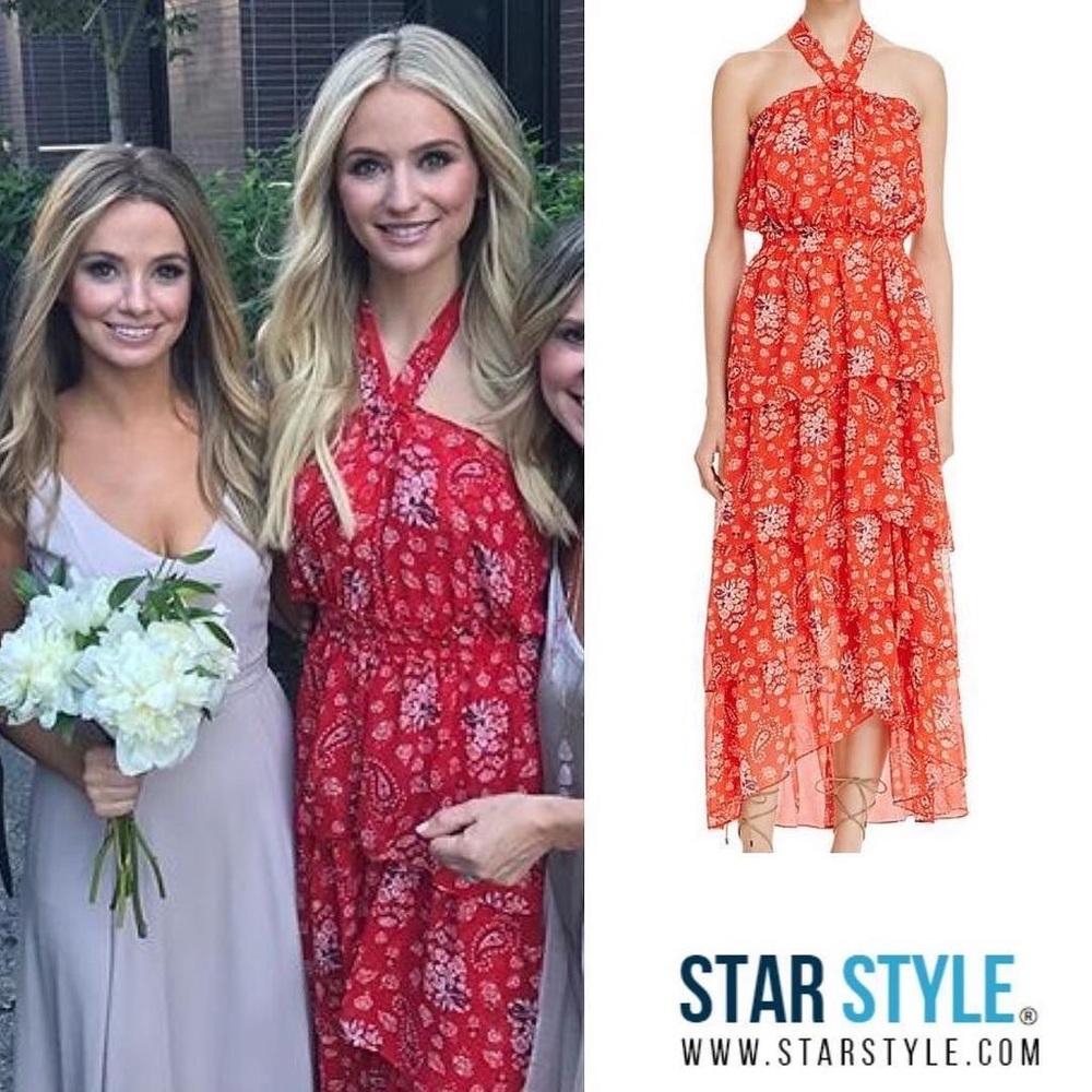 NEW MISA Los Angeles Halter Neck Ruffle Tiered Floral Maxi Dress Red Boho Summer - Picture 2 of 16